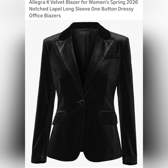 Allegra K Jackets & Blazers - Allegra K Black Velvet Tailored Notch-Lapel Blazer. W-28